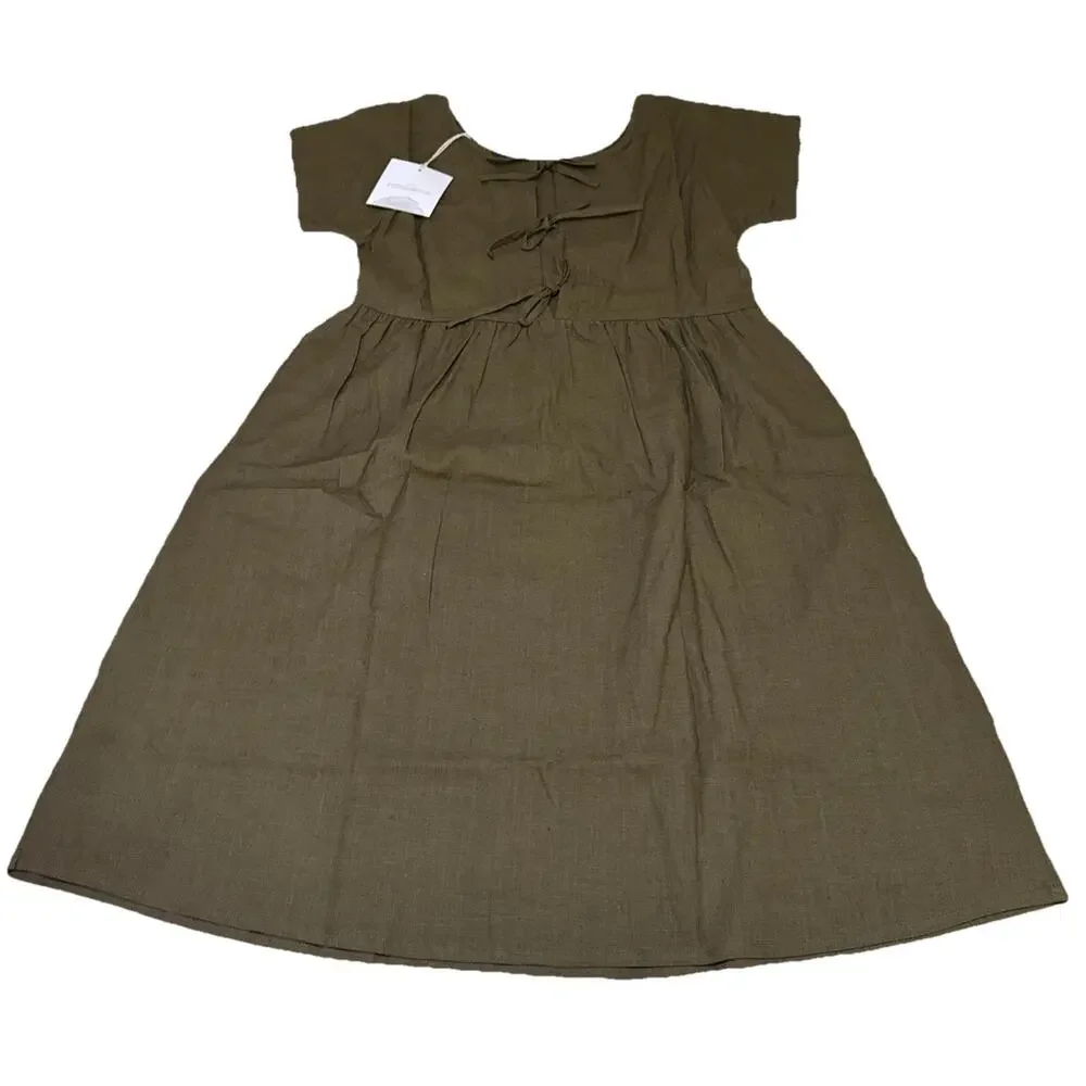Little Cottonwood 100% LINEN Large Maxi Dress W Pockets Cottage NWT - Picture 1 of 13